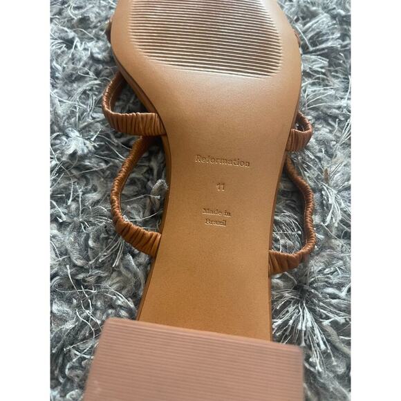 Reformation 11 Mules Assunta Strappy Block Heels Leather Pecan Brown Open Toe - Picture 9 of 9